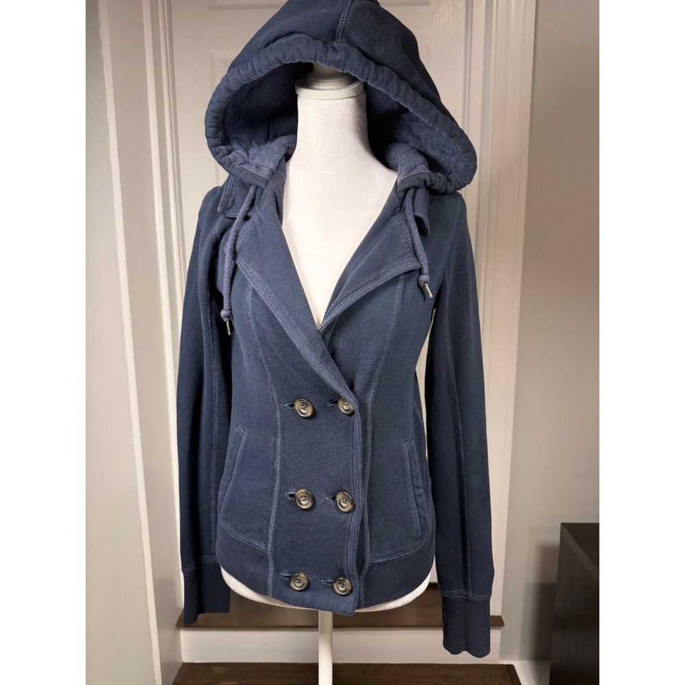 Vintage Y2K Abercrombie & Fitch Womens S Navy Double Breasted Hooded Jacket